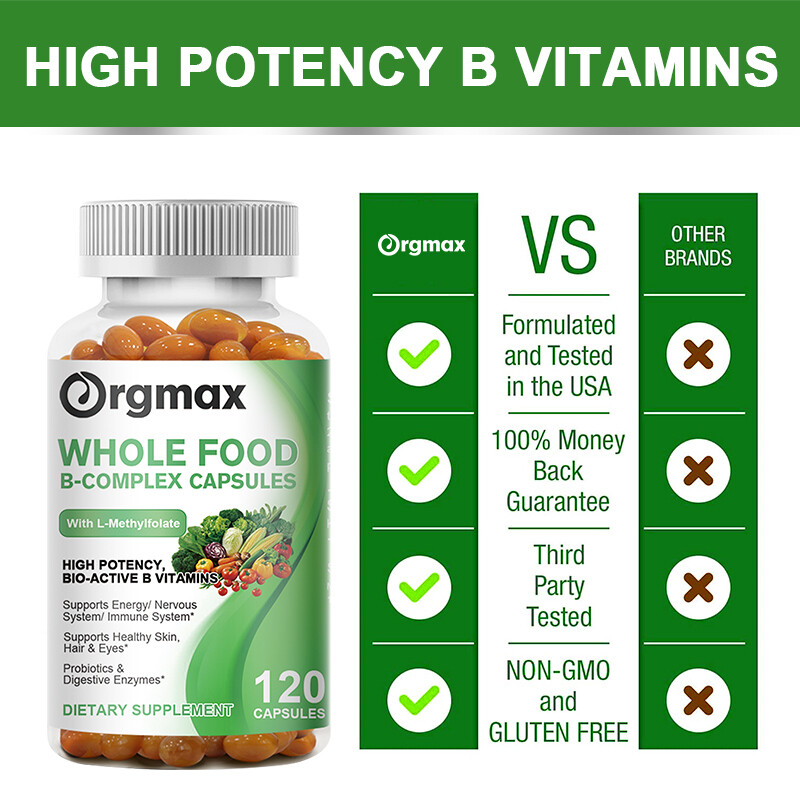Vitamin B Complex 120Capsules Vitamin b12 D3+K2 &Calcium,Immune Support