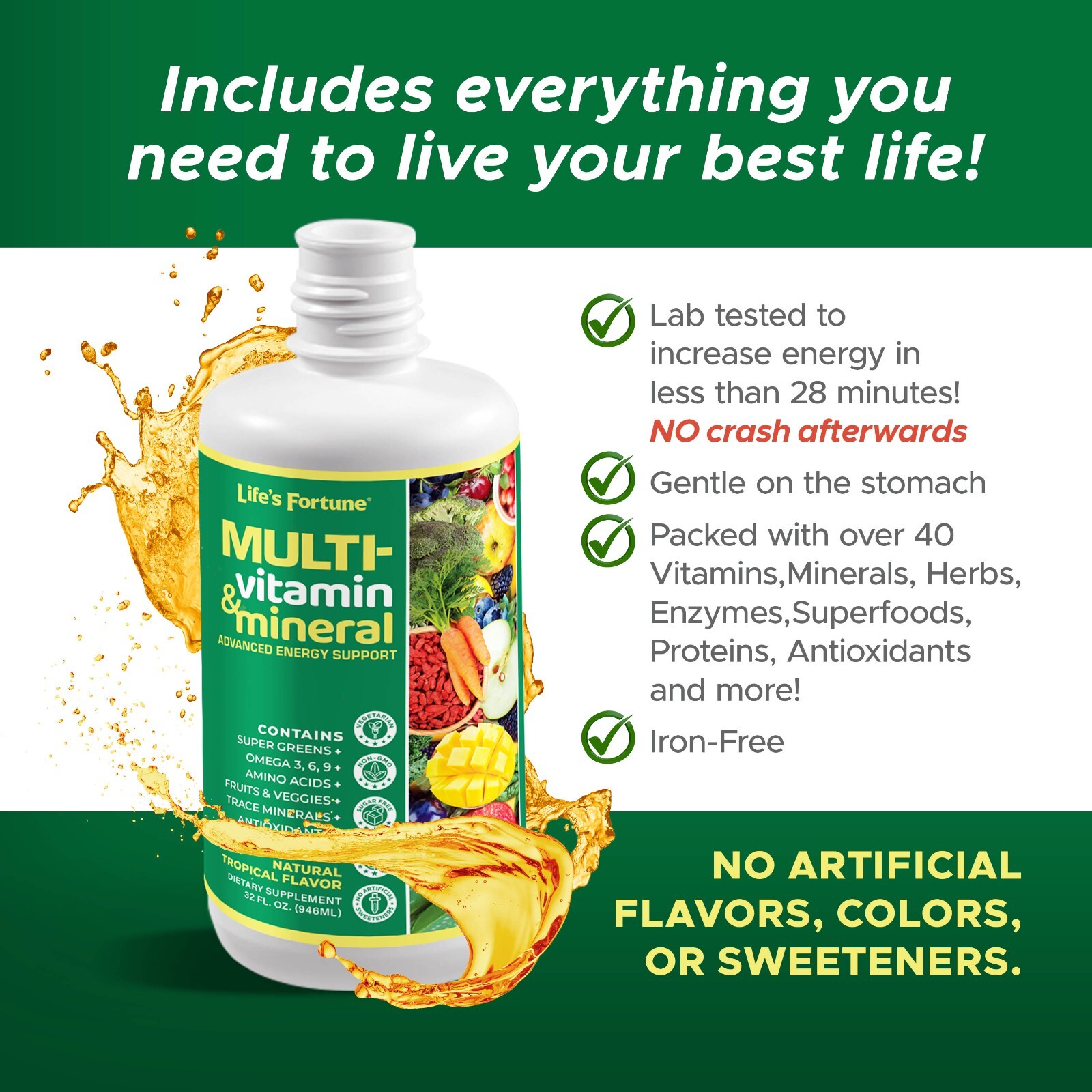 Life’s Fortune Whole Food Liquid Multivitamin, 32 Fl Oz (3 Pack)