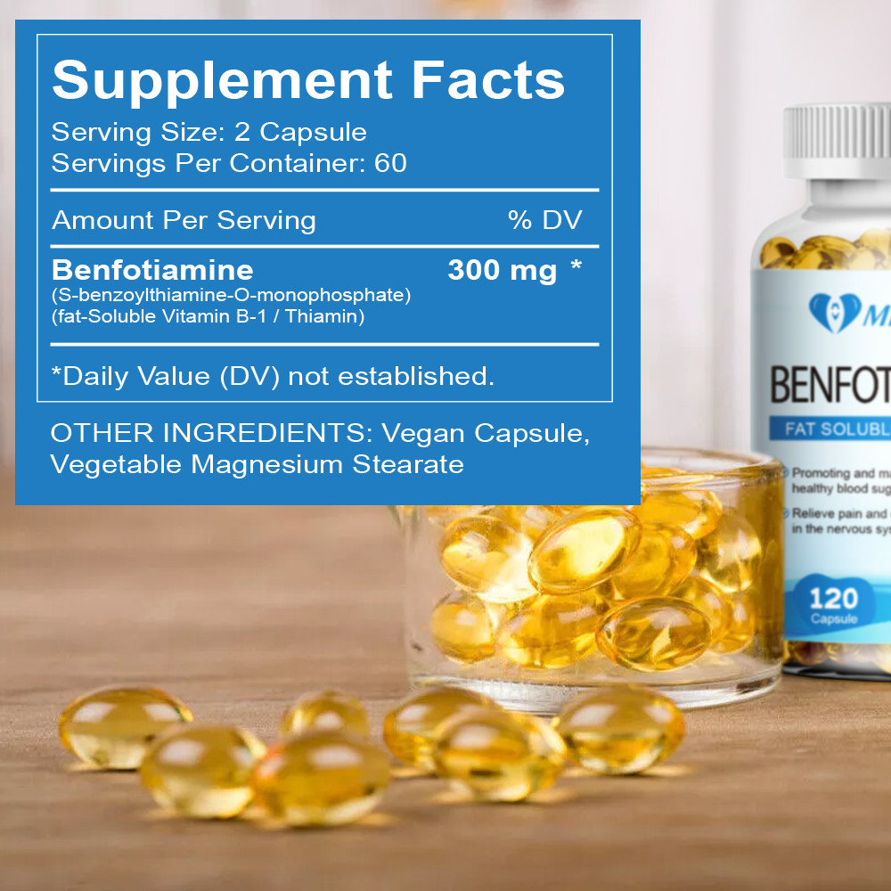 MENXI Benfotiamine 300mg with Vitamin B-1/Thiamin High Potency 120 Caps Non-GMO