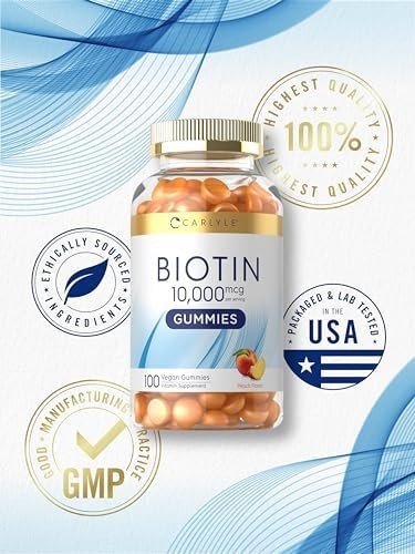 Biotin 10000Mcg Gummies | 100 Count | Peach Flavor Supplement | Vegan, Non-Gm…