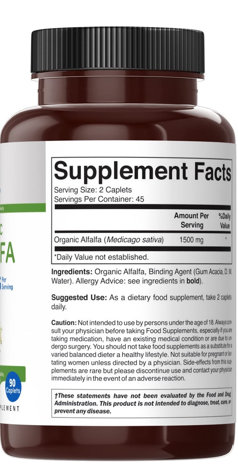 Brieofood Organic Alfalfa 1500mg, 45 Servings, Vegetarian, Gluten Free, 90 Veget