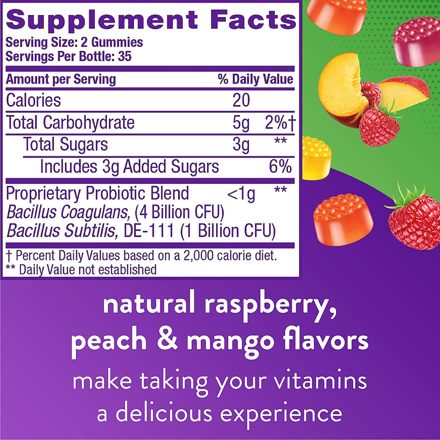Vitafusion Probiotic Gummy Supplements, Raspberry, Peach and Mango, 70 Gummies