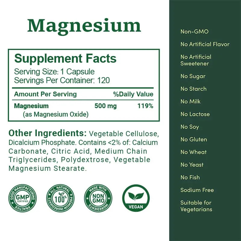 High Potency Magnesium 120pcs,Energy Metabolism, Supports Bone and Muscle Health