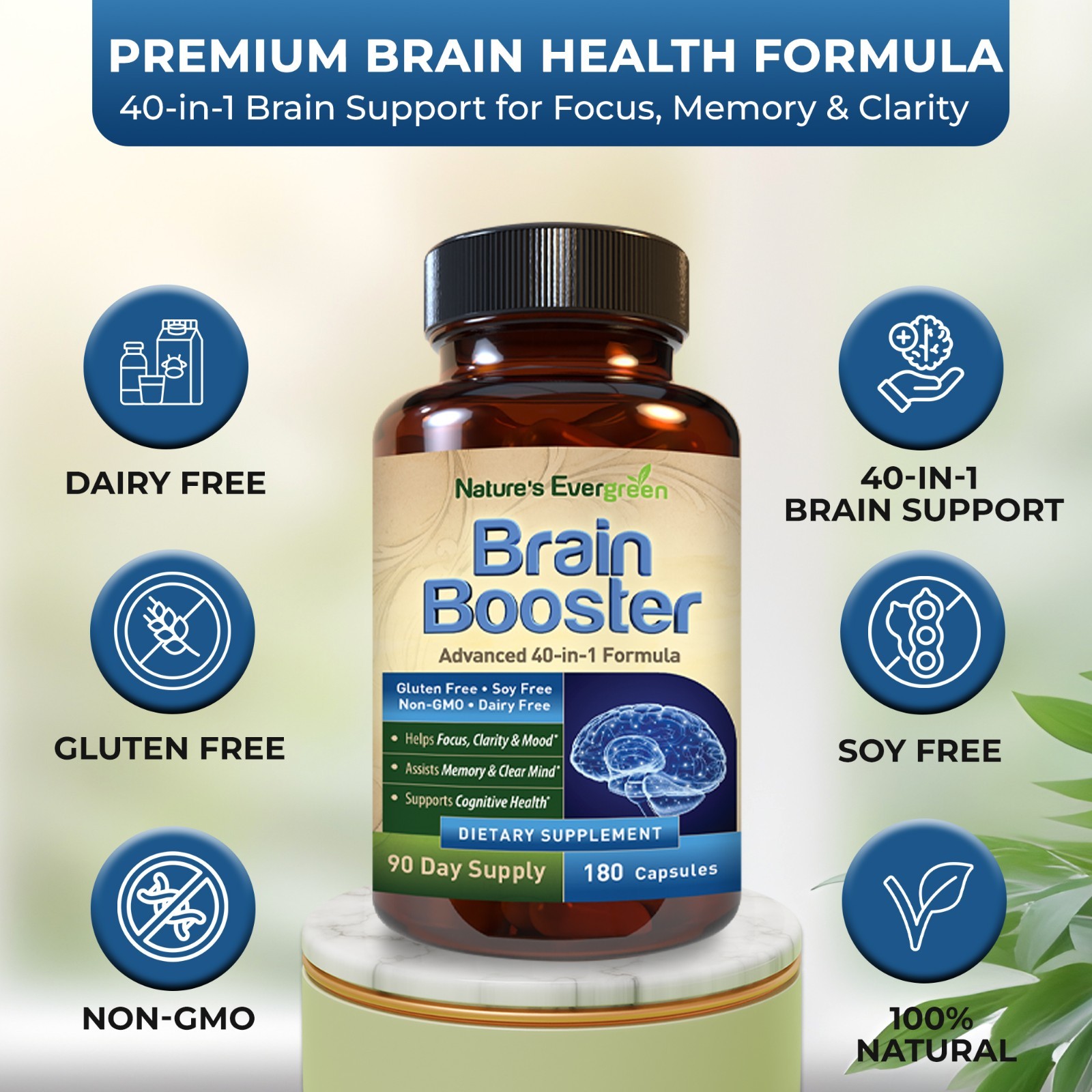 Brain Health & Memory Booster, Focus Function Clarity Nootropic Supplement 180ct