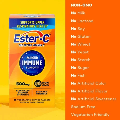 Ester C Vitamin C 500Mg Tablets Immune Support 90 Count Non Gmo Vegetarian