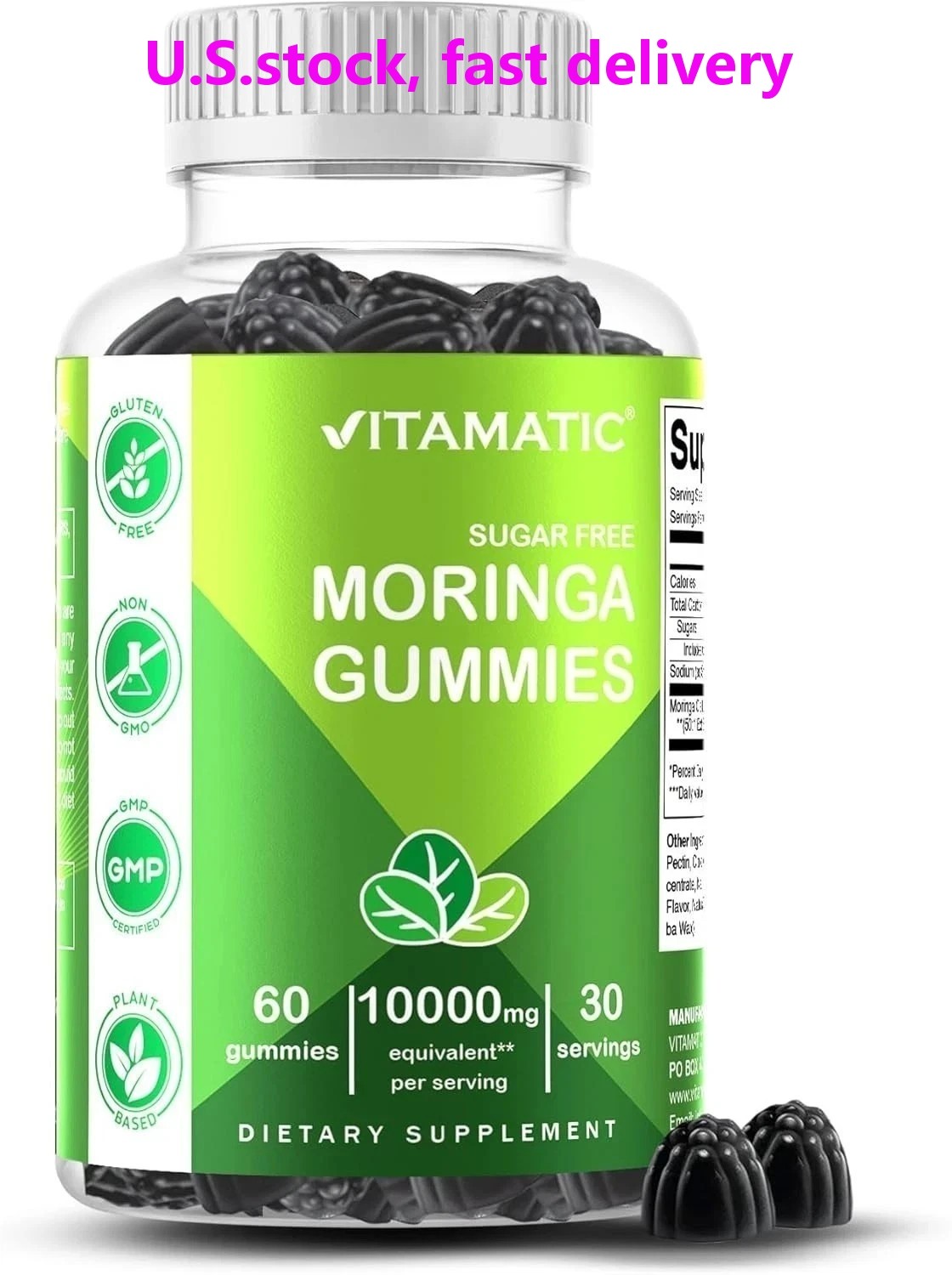 NEW Vitamatic Sugar Free Moringa Gummies – 10,000 mg 60 Count (Pack of 1)