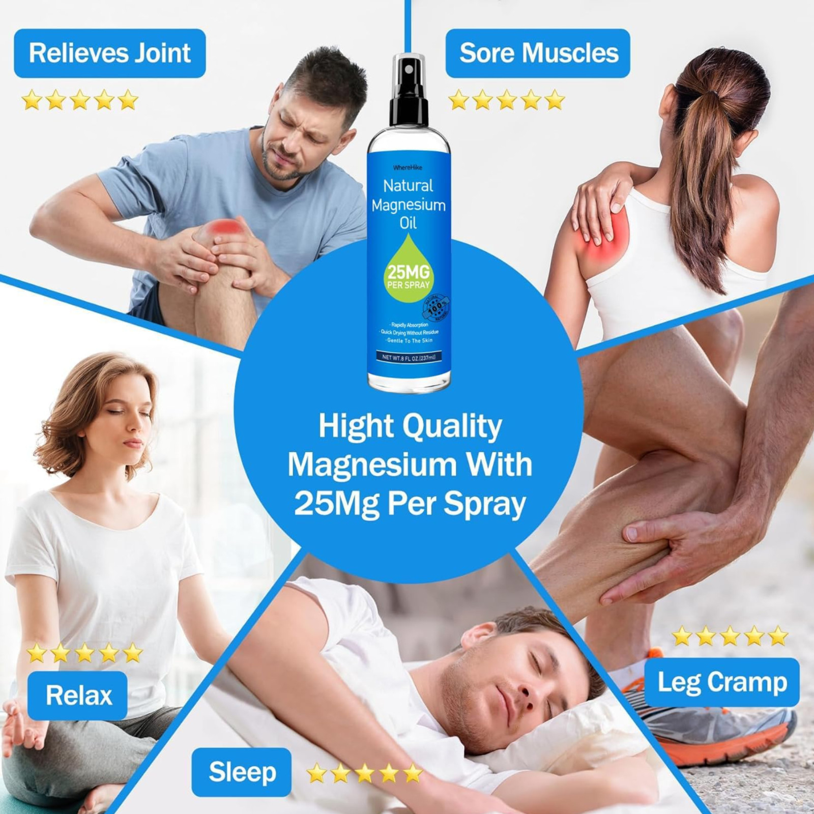 100% Pure Magnesium Oil Spray 8 fl oz – Quick Absorbing Muscle & Joint Relief ..