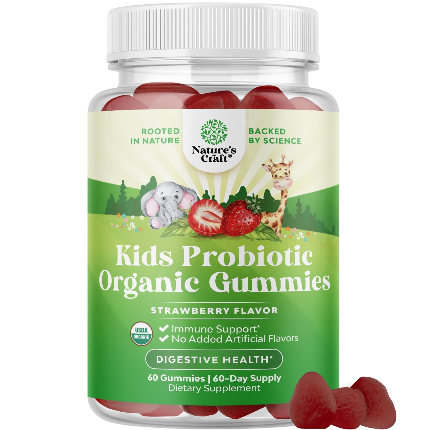 60 Count USDA Organic Kids Probiotic Gummies – Gut Bacteria Probiotics for