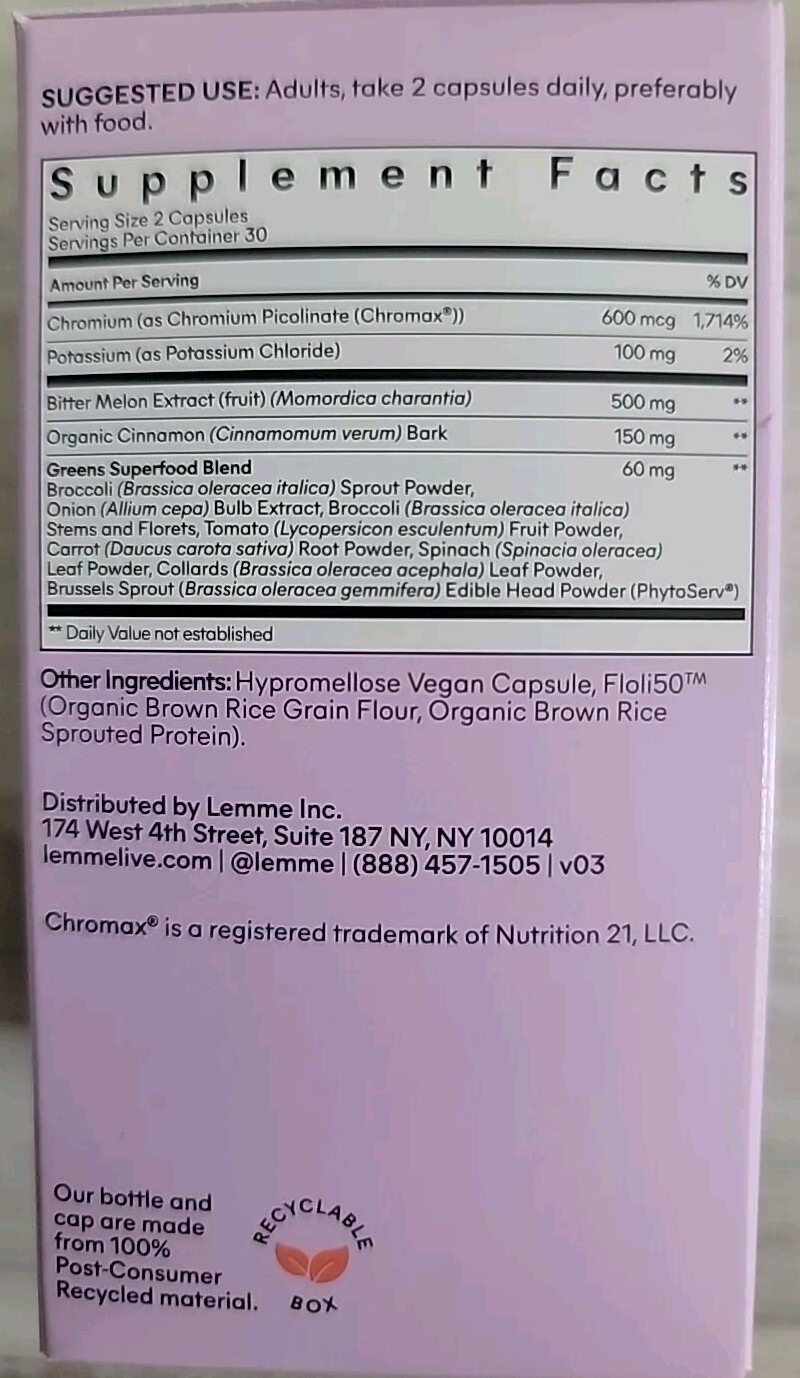 Lemme CURB Glucose And Cravings Support 60 Vegan Capsules Exp 05/2026 New Sealed