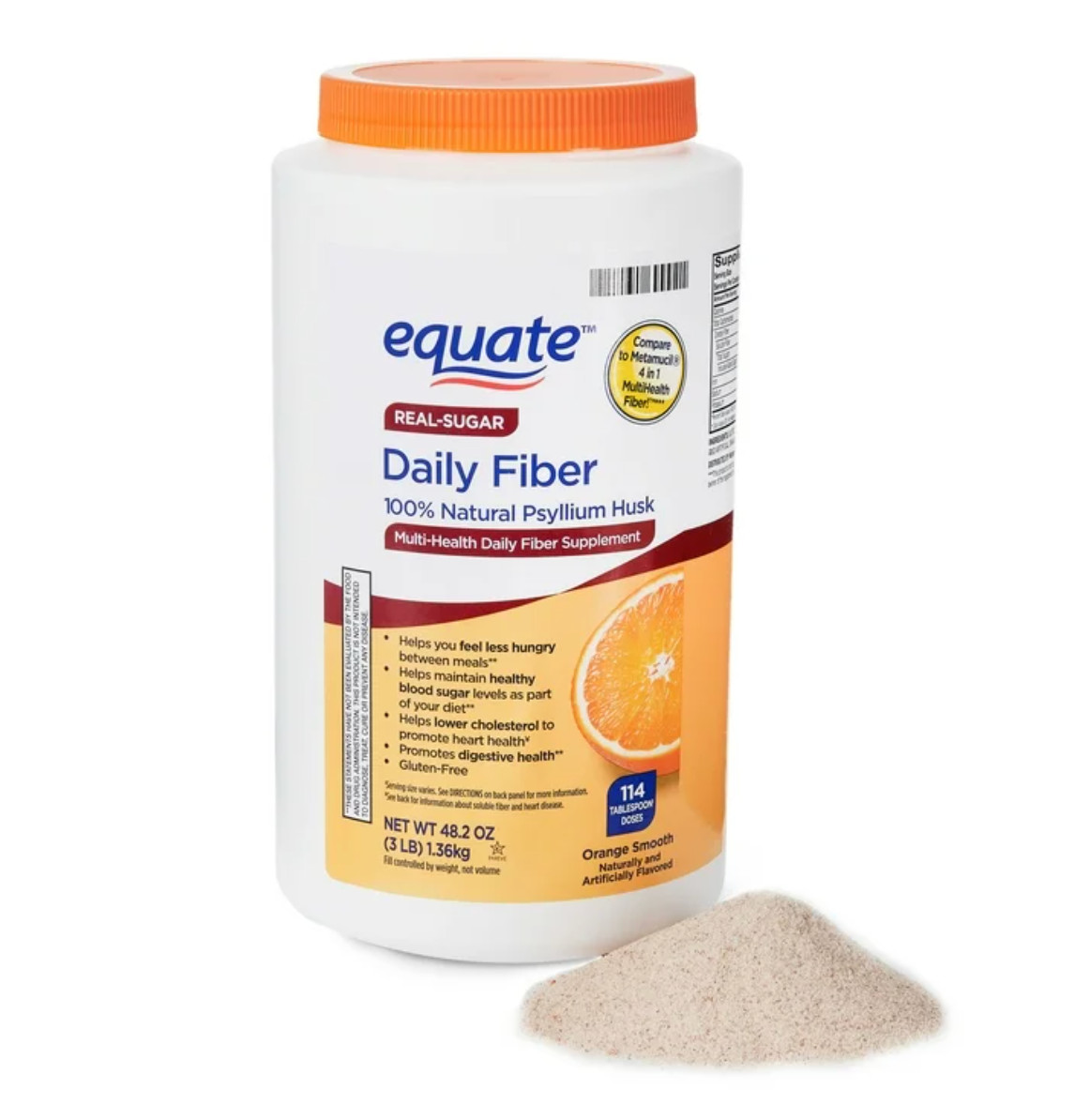 Equate Fiber Powder Psyllium Husk Orange 48.2 oz Digestive Support Bulk