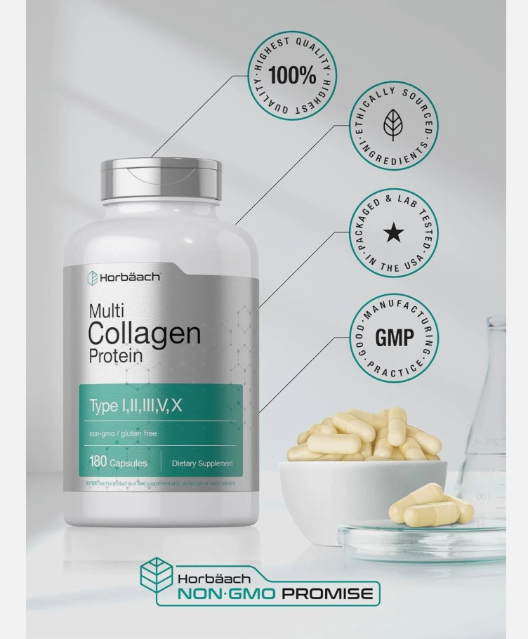 Multi Collagen Protein 2000 Mg | 180 Capsules | Hydrolyzed Collagen Type I, II,
