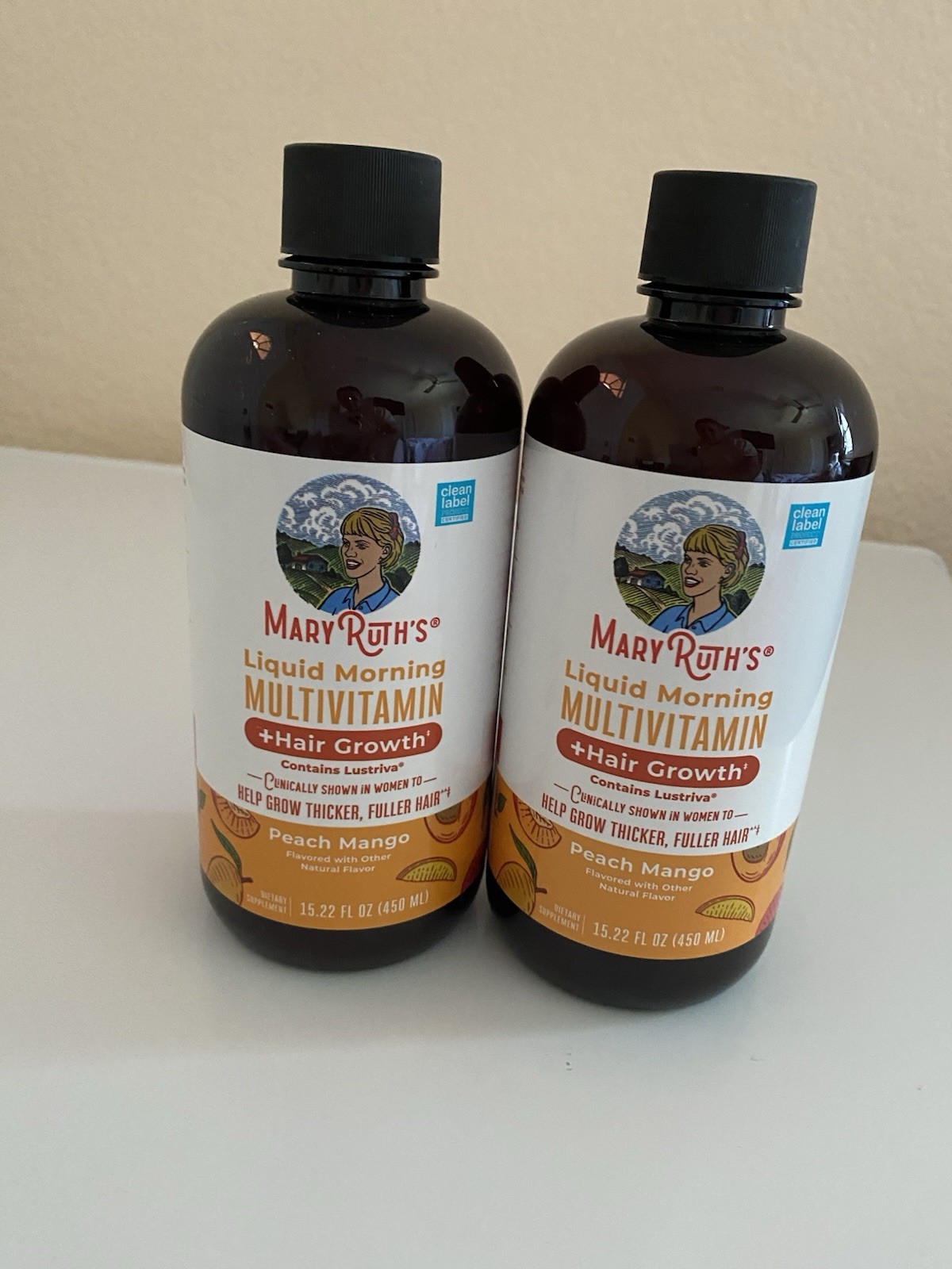 Hair Growth Multivitamin Mary Ruth’s Peach Mango 15.22 oz 2 Pack