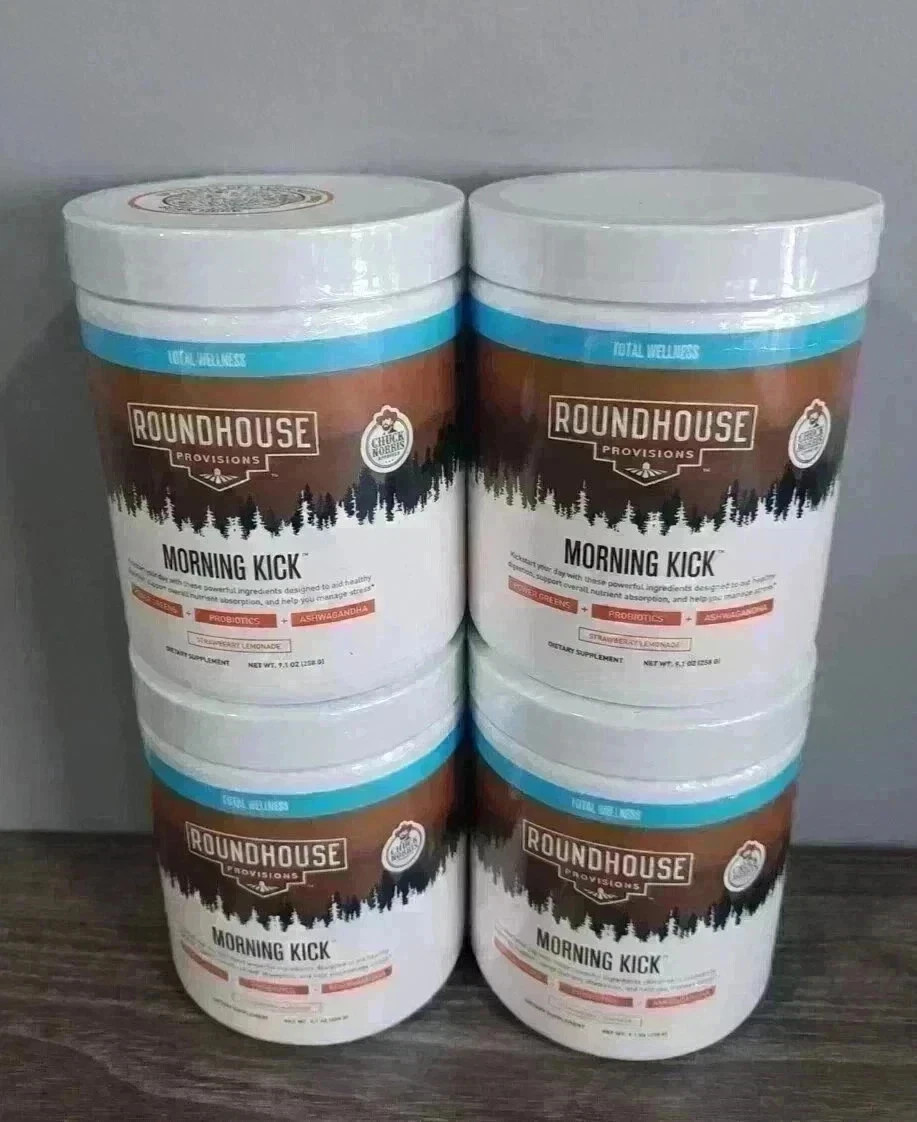 4 Pack Roundhouse Morning Kick Digestive Supplement Powder Strawberry FREE SHIP
