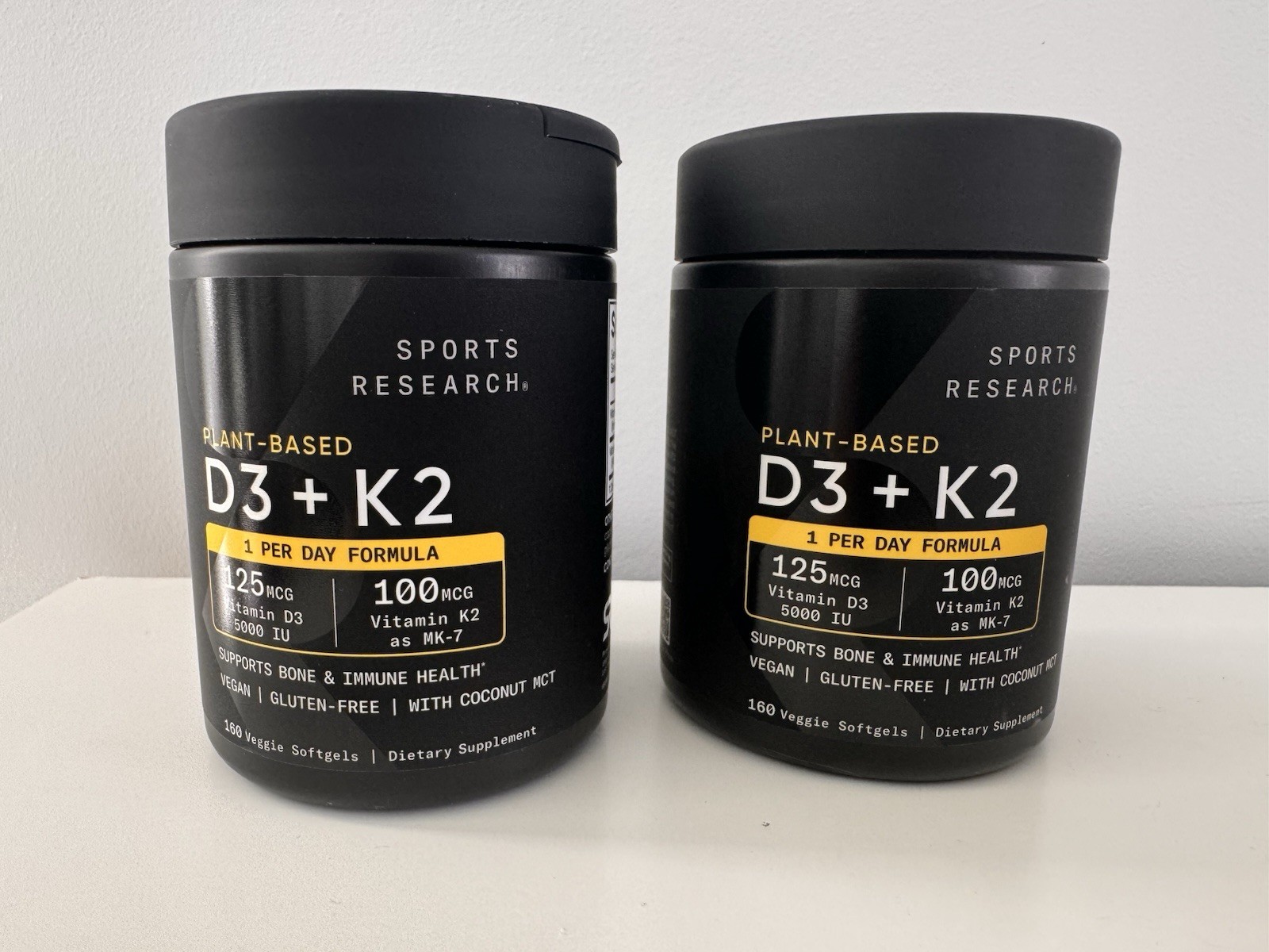 Sports Research Plant Based D3 (5,000 IU) + K2 (100 mcg) 160 Gels EXP 03/29