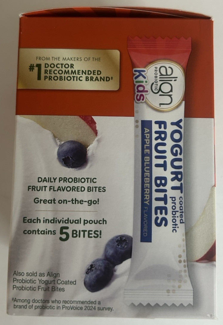Lot Of 2 Align Probiotic Kids Yogurt Coated Fruit Bites Apple Blueberry Exp 3/27