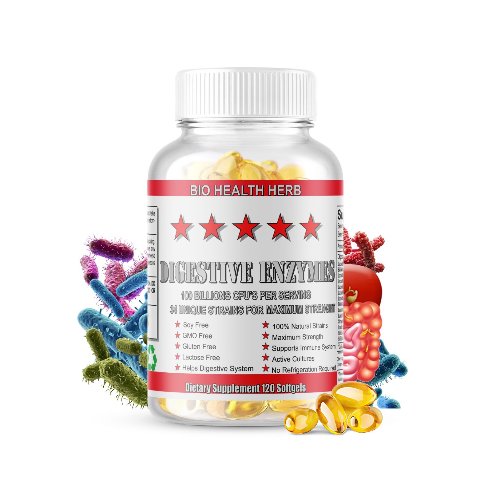 3 x Digestive Enzymes Prebiotic & Probiotics Gas, Constipation & Bloating Relief