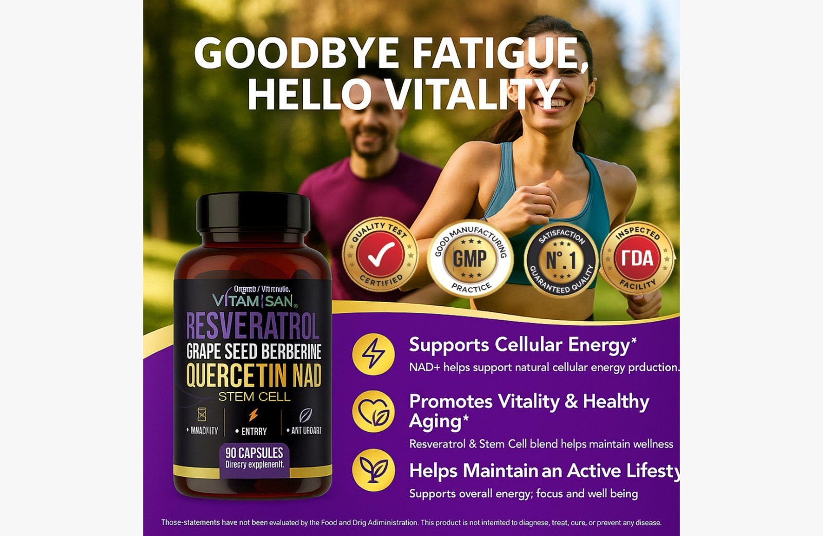 2 Pack – Resveratrol Quercetin NAD Grape Seed Berberine Stem Cell Energy Antioxi