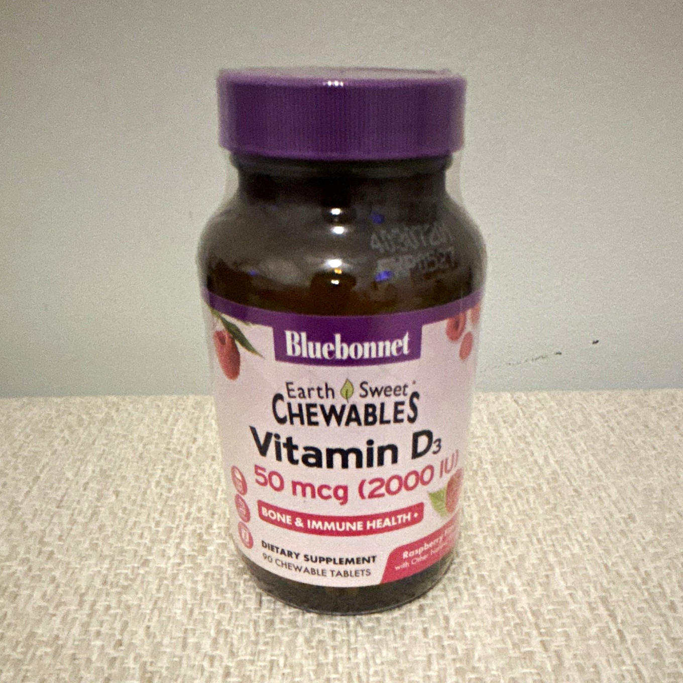 Bluebonnet Earth Sweet Chewables Vitamin D3 50 mcg 2000 IU 90 Raspberry GF