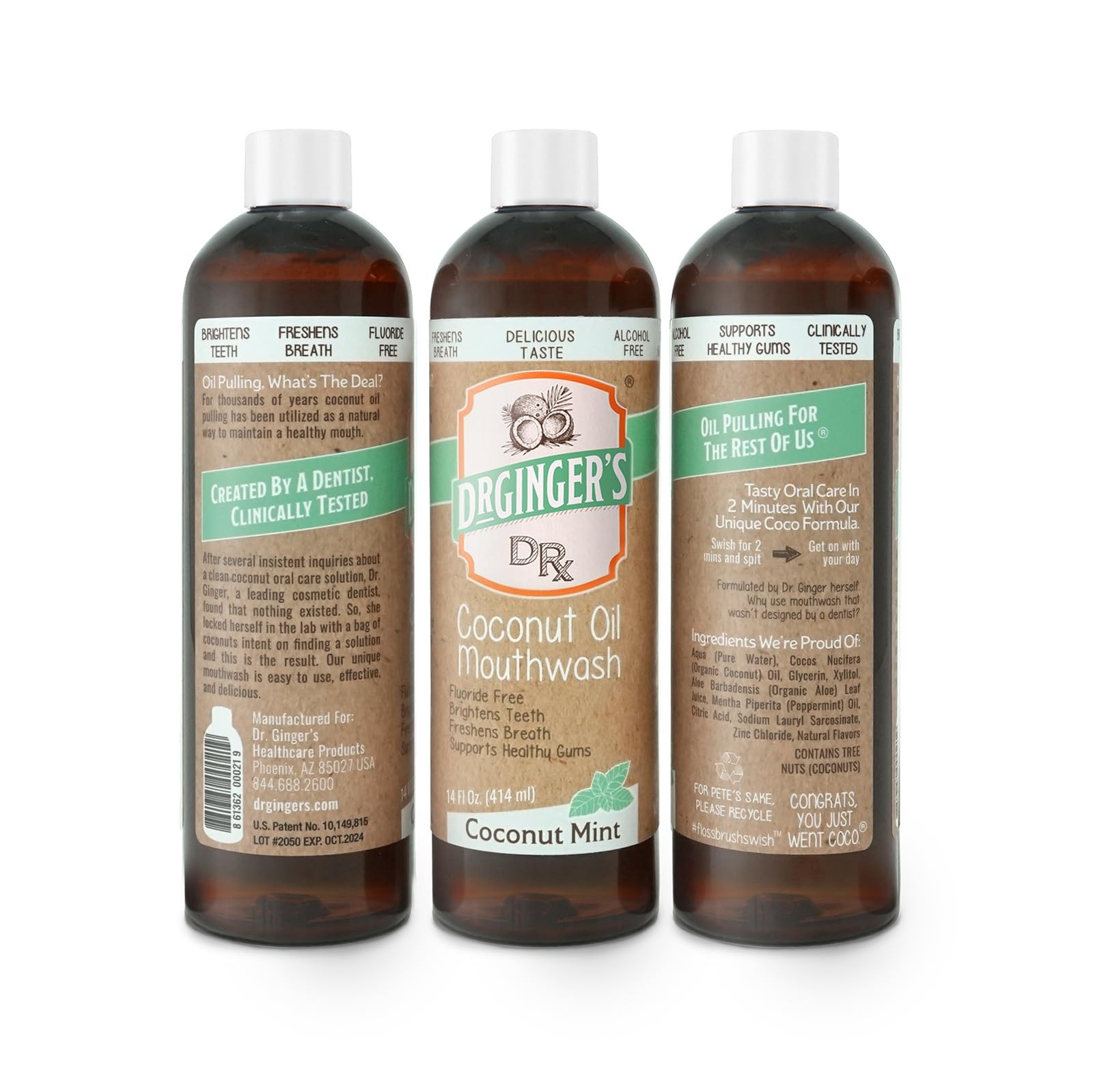 Dr. Ginger’s Coconut Oil Pulling Alcohol Free Mouthwash 14 FL Oz (Pack of 2)