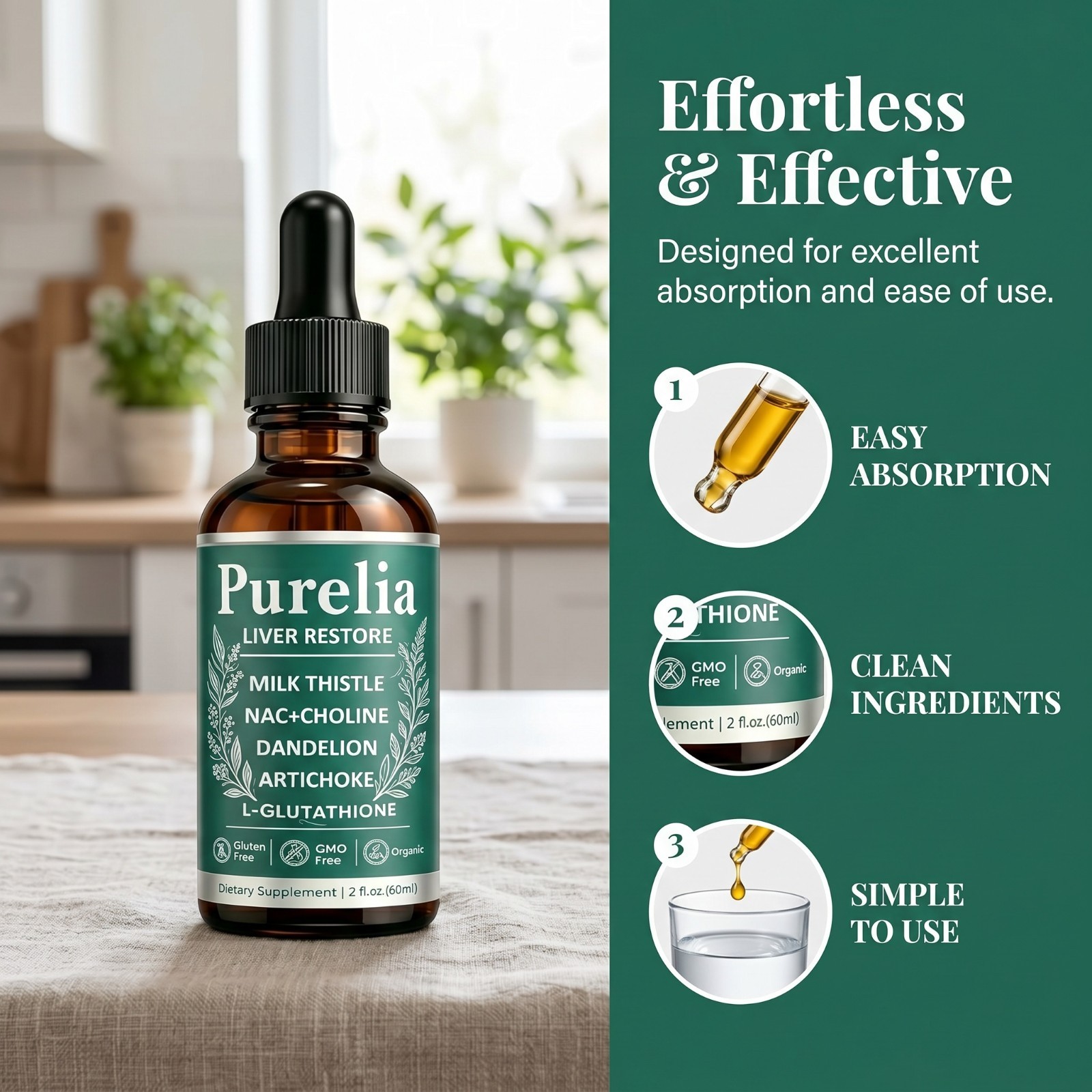Purelia Liver Restore Drops Complete Liquid Liver Support Supplement