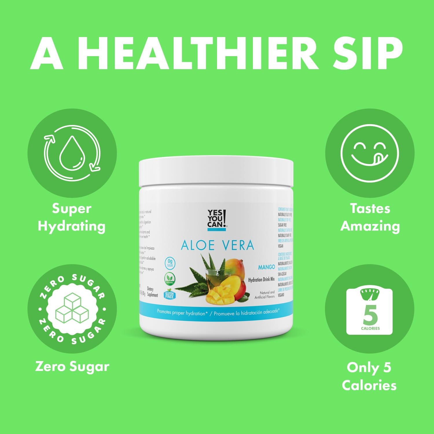 Yes You Can! Aloe Vera Powder Drink Mix – Hydration Booster Infused with Pure