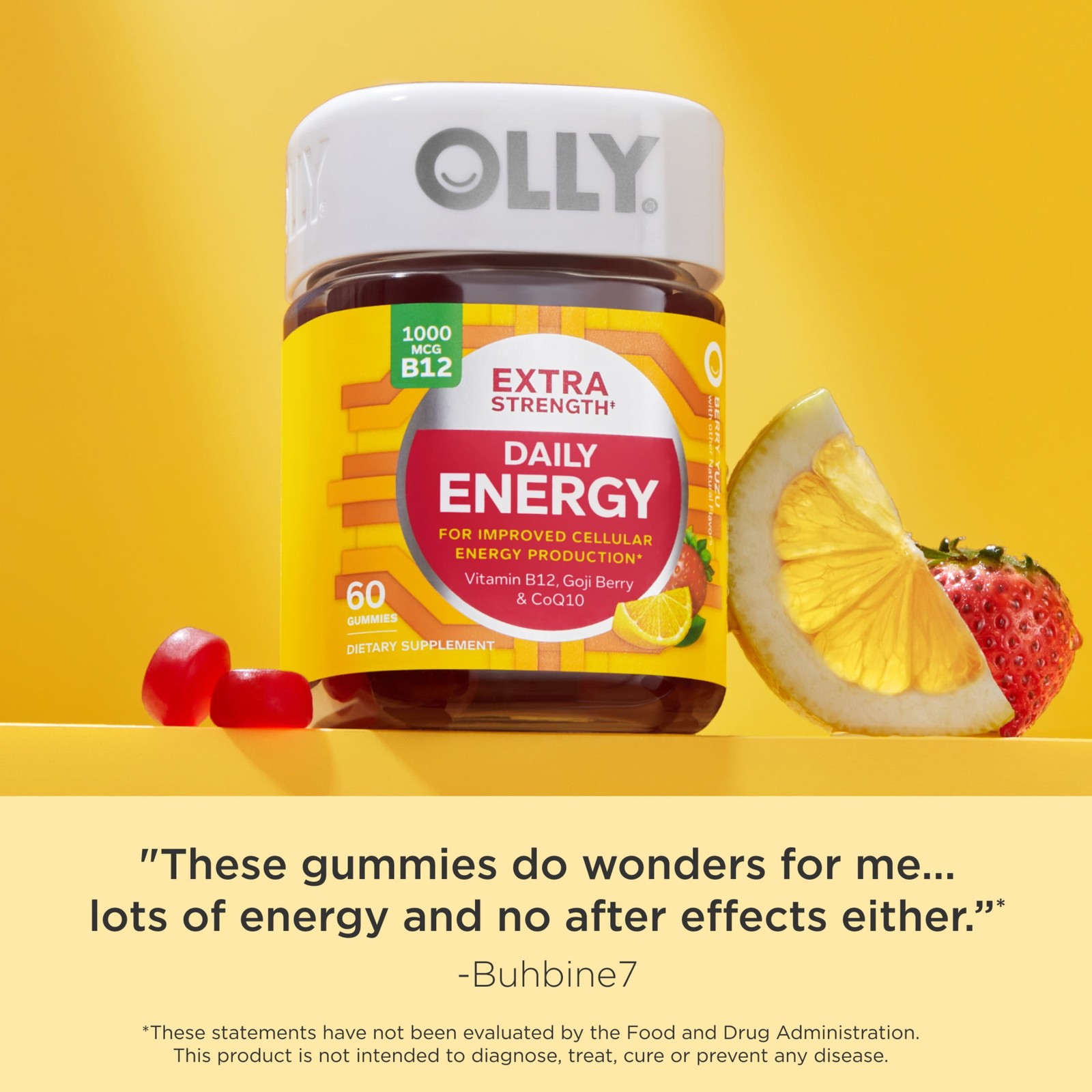 Extra Strength Daily Energy Gummy Supplement, 1000 mcg Vitamin B12, 60 Count