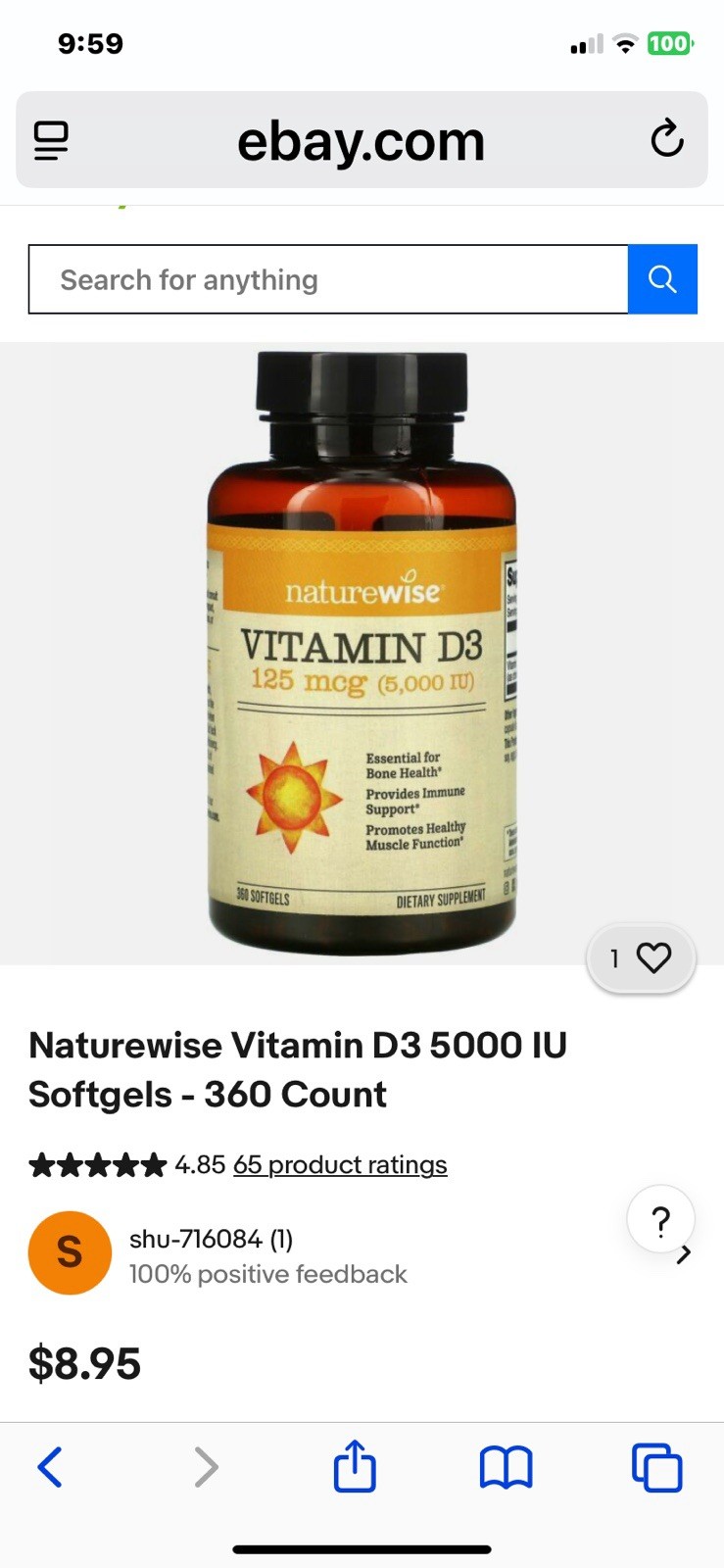 Naturewise Vitamin D3 5000 IU Softgels – 360 Count