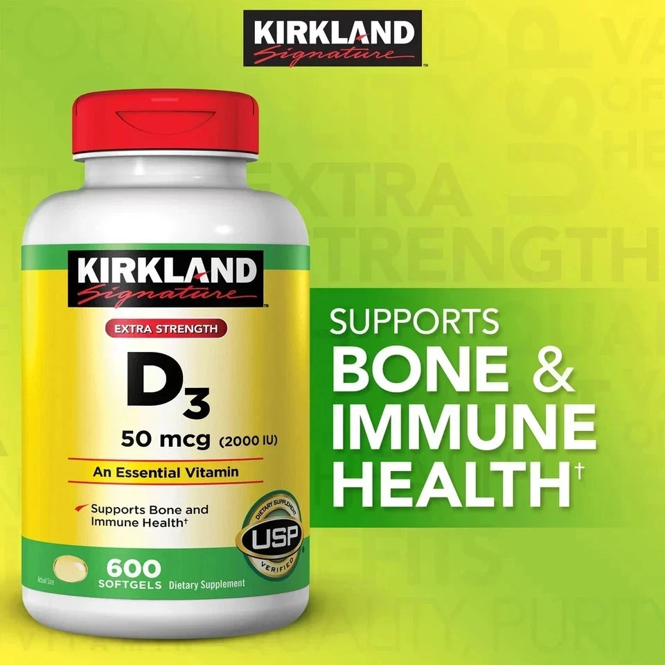 Kirkland Signature Extra Strength D3 50 mcg,(2000 IU) 600 Softgels EXP 2028