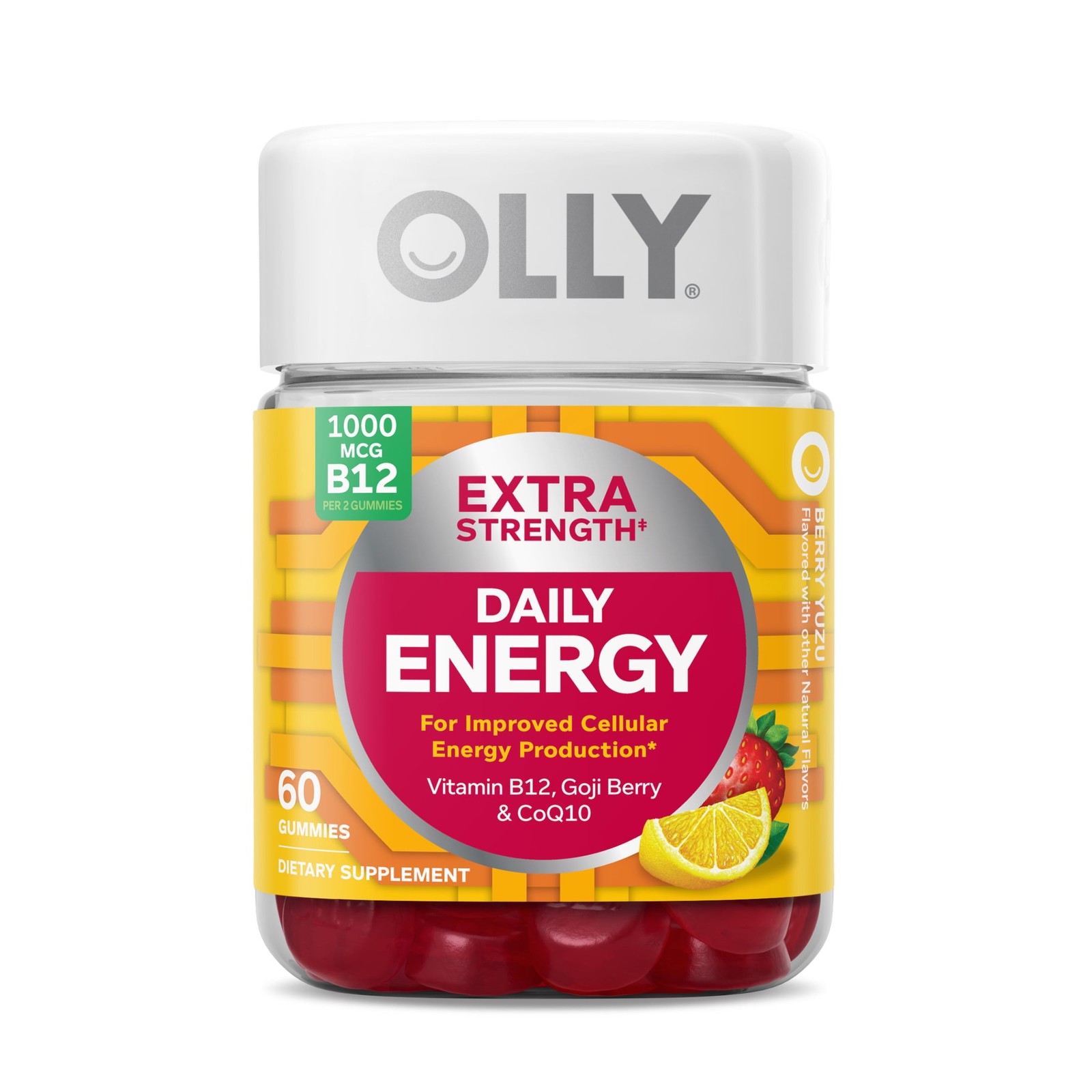 Extra Strength Daily Energy Gummy Supplement, 1000 mcg Vitamin B12, 60 Count