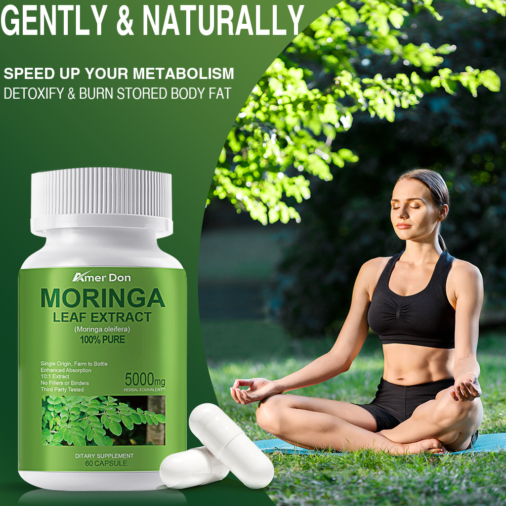 Moringa Capsules 5000mg – Pure Moringa Powder for Immune Gut health 60 Capsules