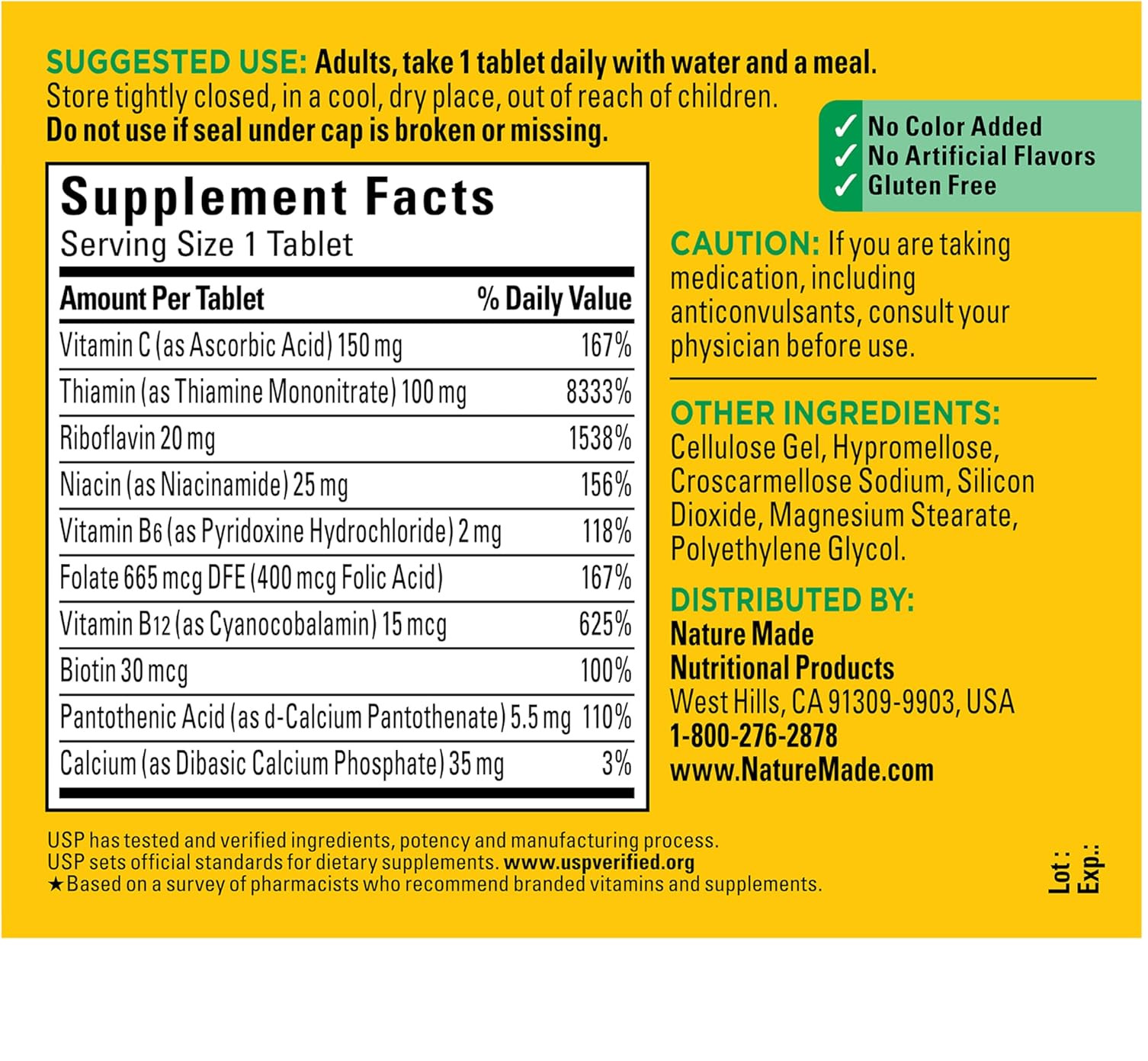 Nature Made Super B Complex with Vitamin C and Folic Acid 140 Tablets, 140 Day