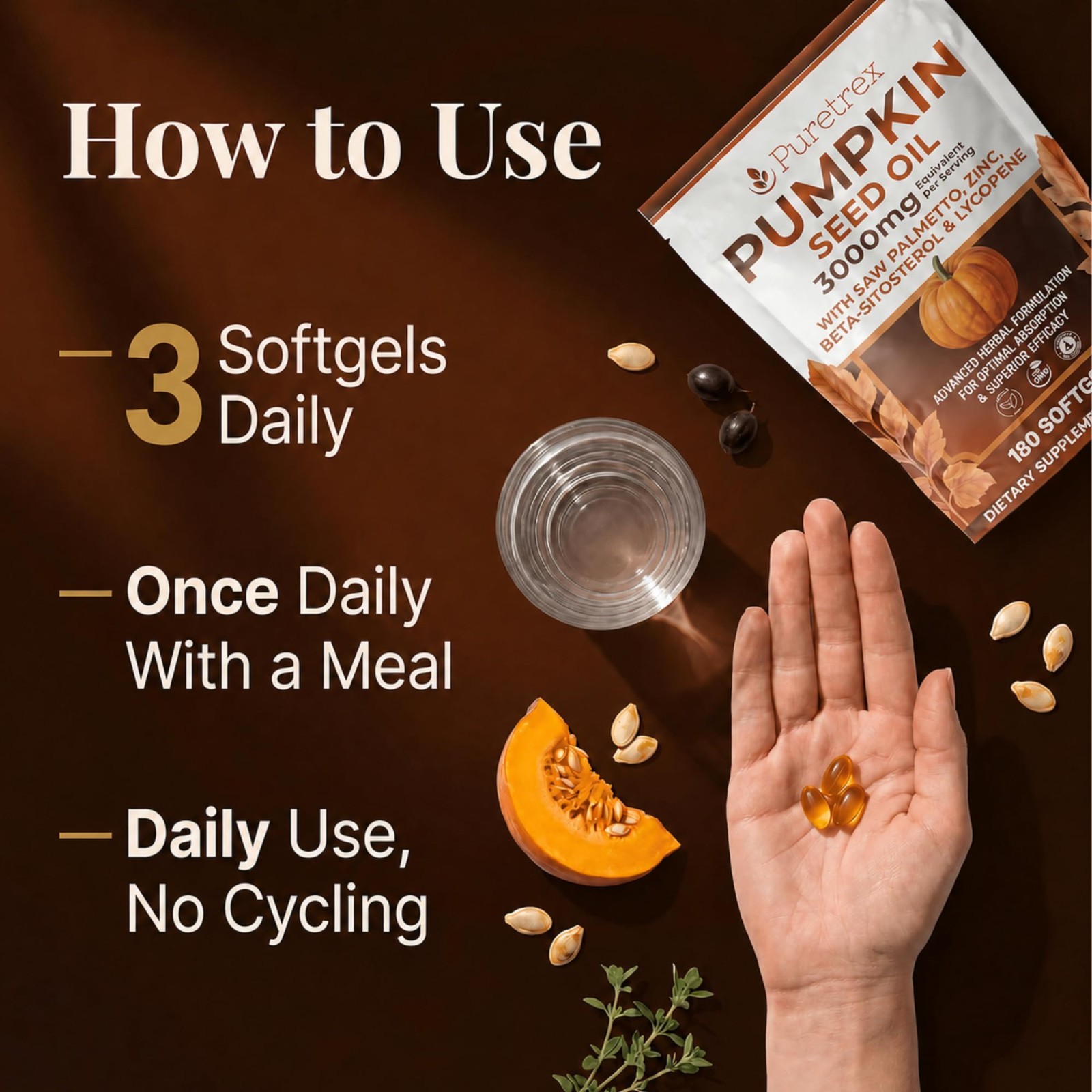 Pumpkin Seed Oil 3000mg with Saw Palmetto & Beta-Sitosterol for Prostate Health,