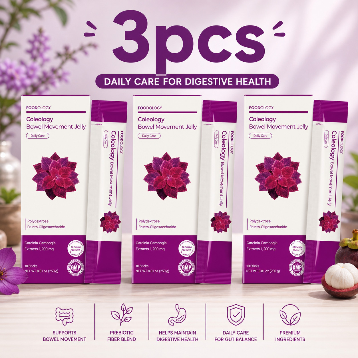 3PCS FOODOLOGY Coleology Bowel Movement (Grape & Prune) 10 Sticks