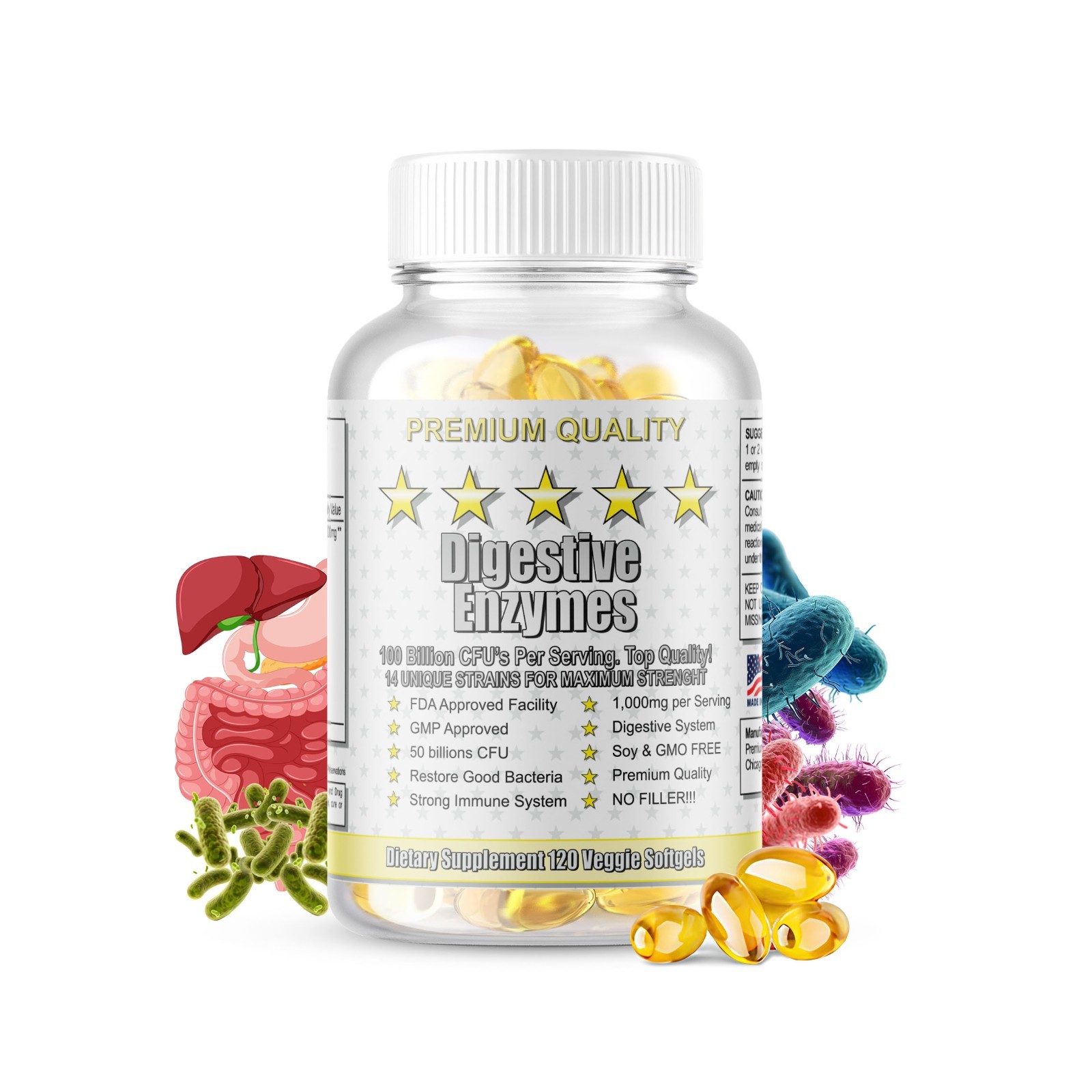 Digestive Enzymes Prebiotic & Probiotics Gas, Constipation & Bloating Relief 120