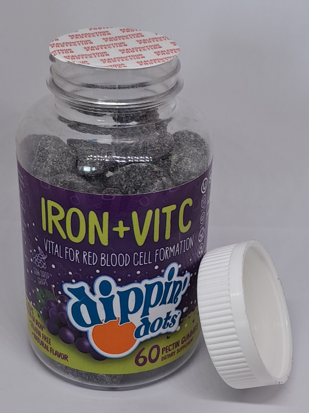 Dippin Dots Iron + Vitc 60 Count Pectin Gummies Exp 01/2026