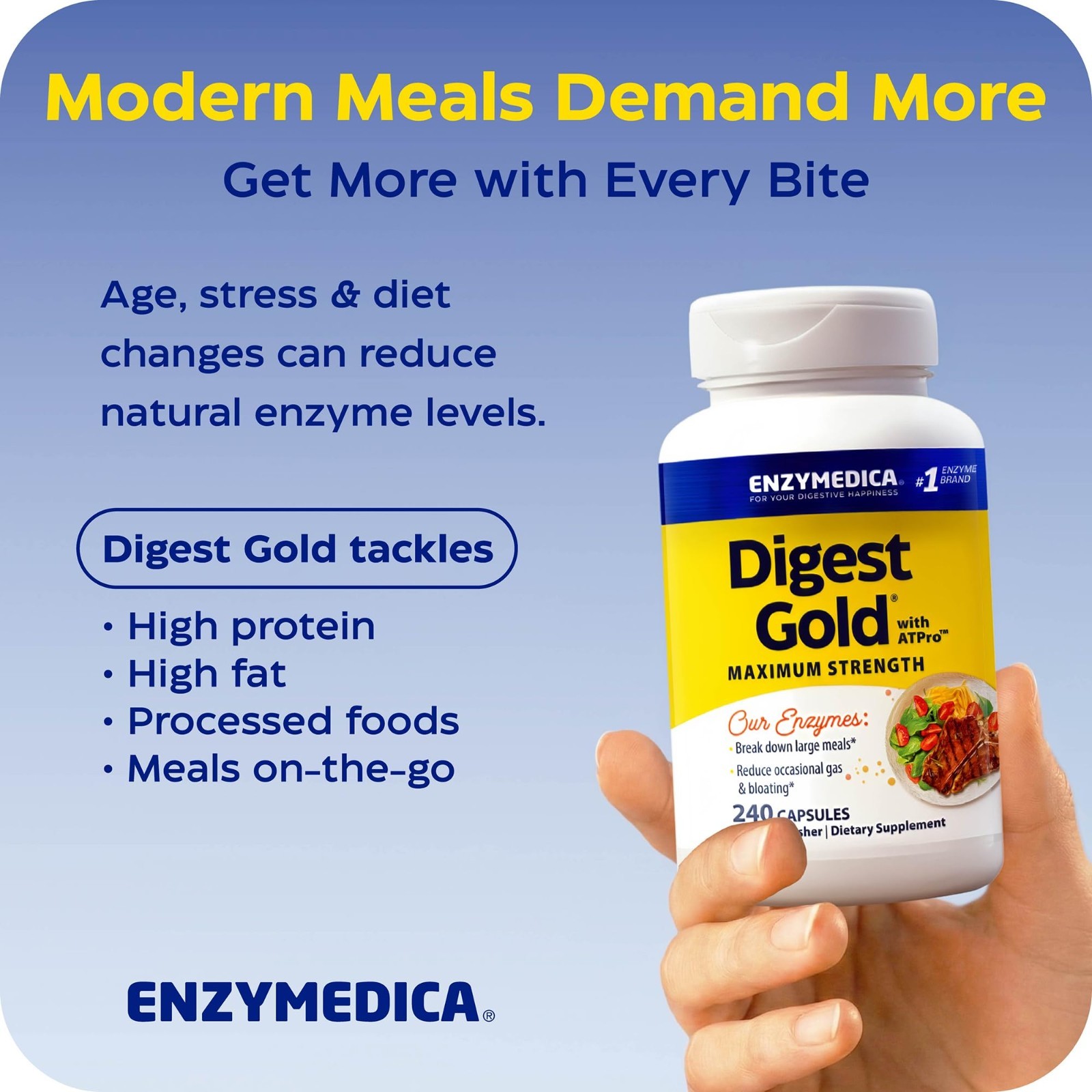 Maximum Strength Digestive Enzymes – Energy Support, 240 Capsules, ATPro Formula