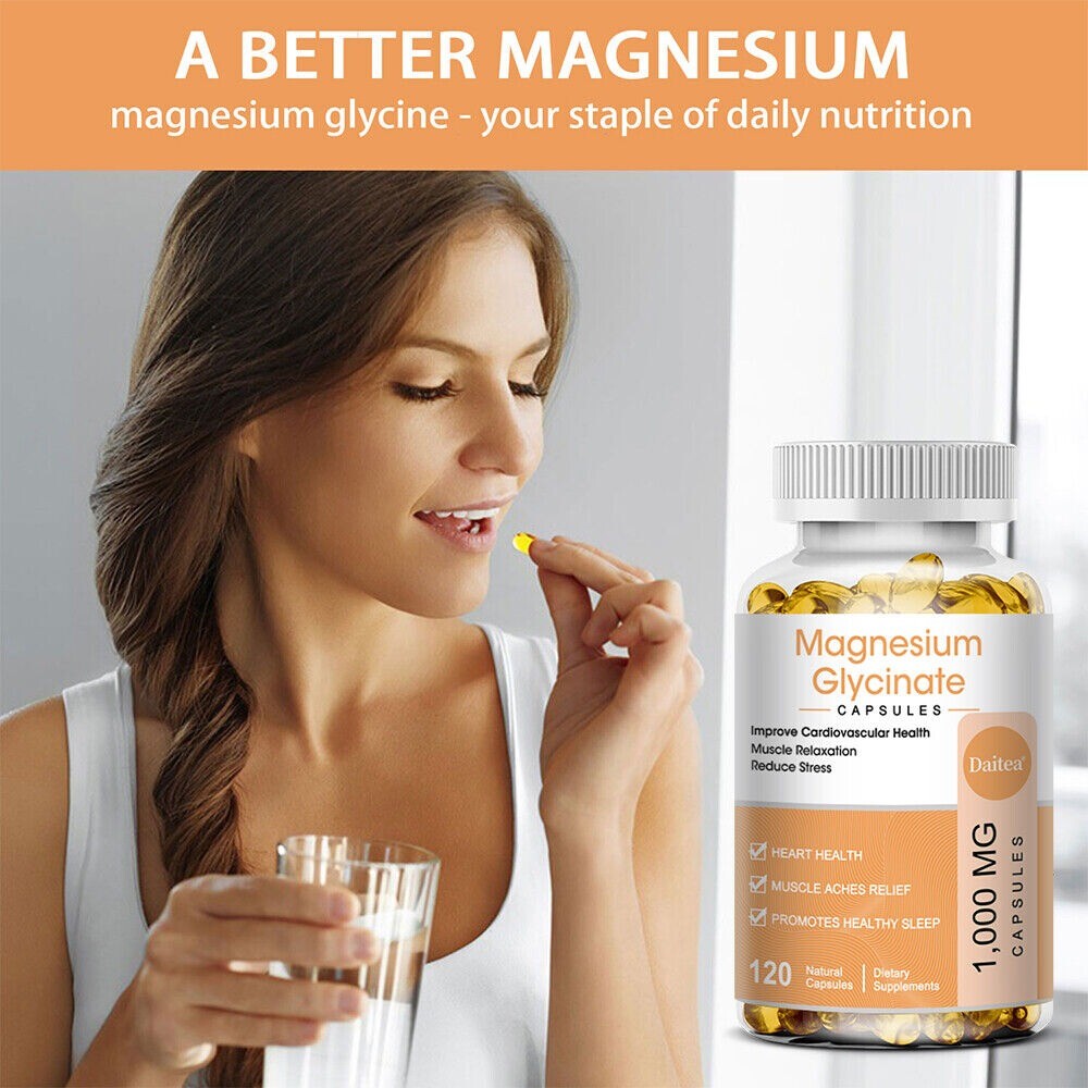 Magnesium Glycinate 1000mg – 30/60/120 Capsules For Sleep, Muscle & Heart Health