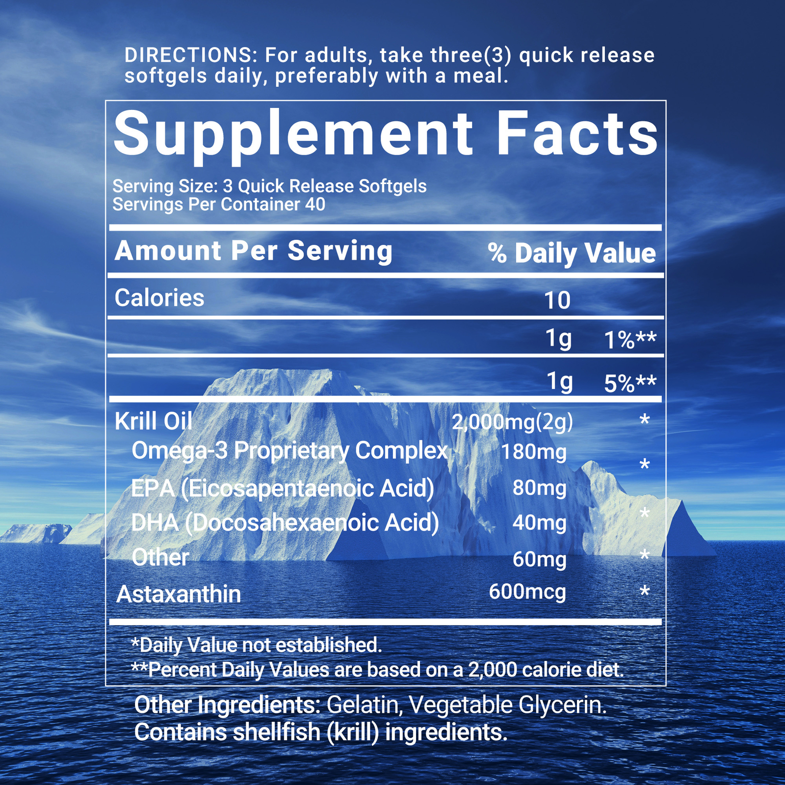 Antarctic Krill Oil 2000mg – Omega-3,EPA, DHA, Astaxanthin,Heart and Skin Health