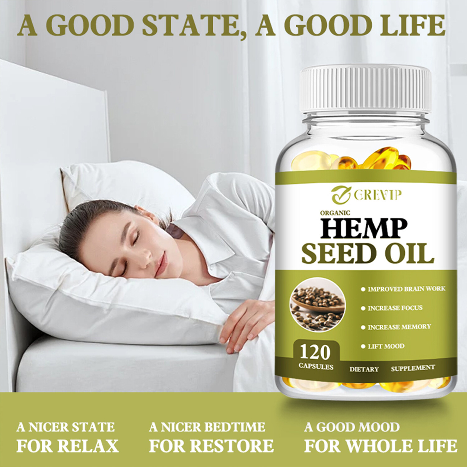 Hemp Seed Oil – for Calm, Sleep, Stress, Anxiety, Pain – Vitamin A, Omega-3,6,9