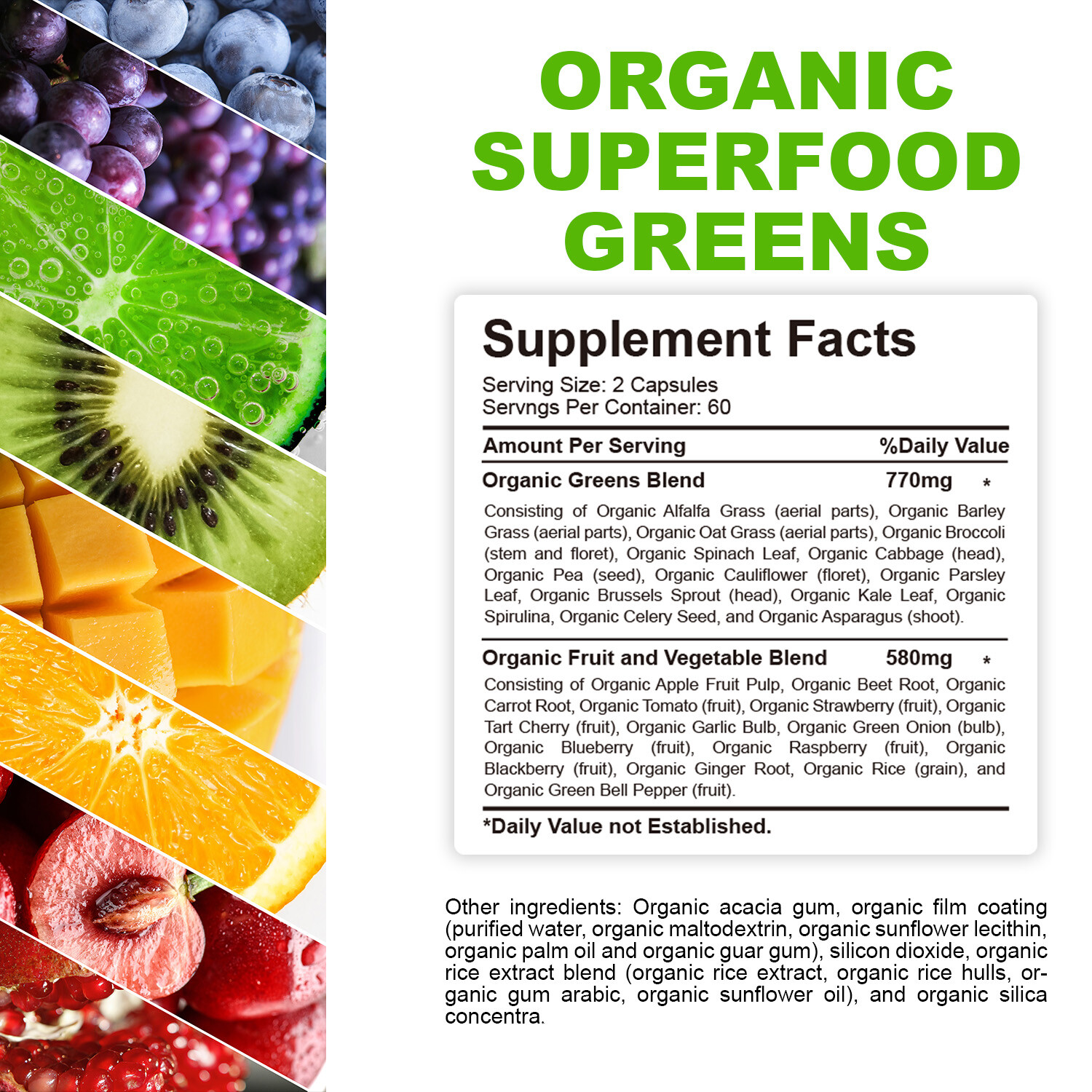 120pcs Organic Superfood Greens – Includes Greens, Fruits & Veggies-Boost Energy