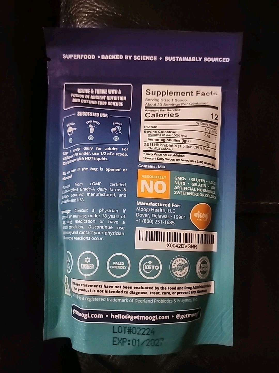 NEW Moogi Health Colostrum + Probiotic DE111 Complete Gut Health 2pk 2.6oz Each