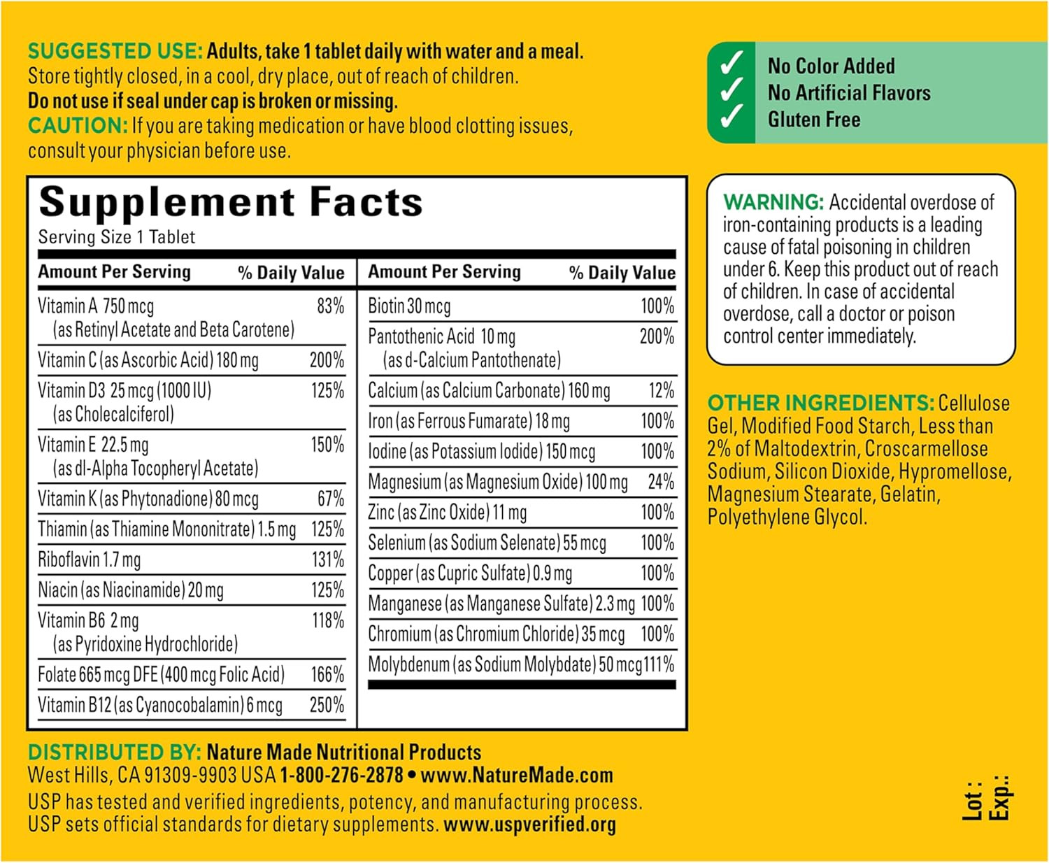 Multivitamin Tablets with Iron, Multivitamin for Women and Men for Daily Nutriti