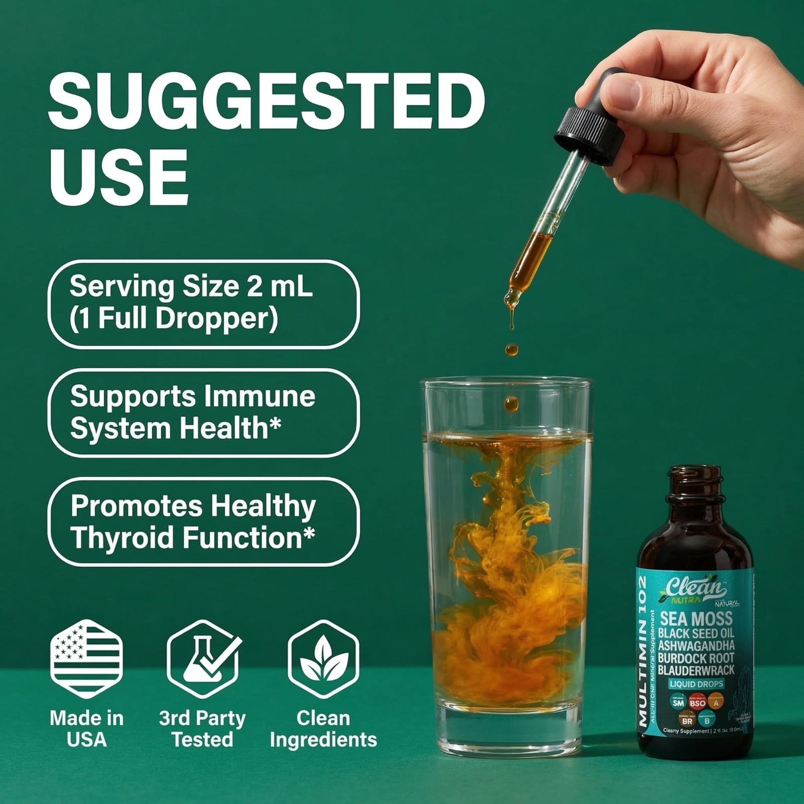 Organic Sea Moss Drops with Black Seed Oil, Ashwagandha & Burdock Root – Vegan M