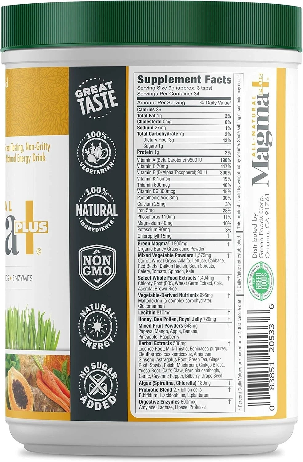 Green Foods – Magma Plus • The Ultimate Superfood • 10.6 oz Each (Pack of 2)