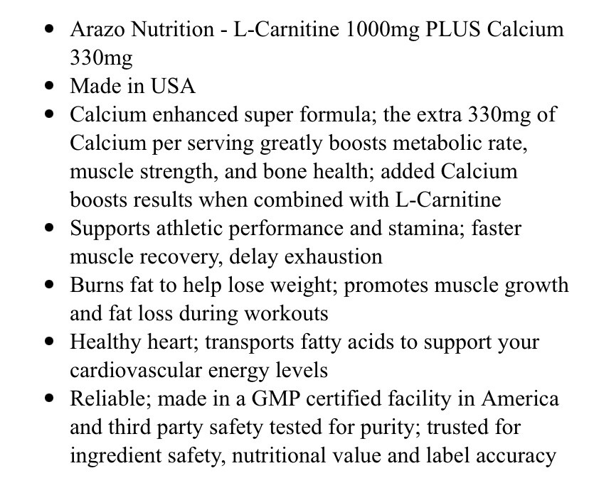 ARAZO NUTRITION L-Carnitine 1000mg Servings Maximum strength ex: 12/2024