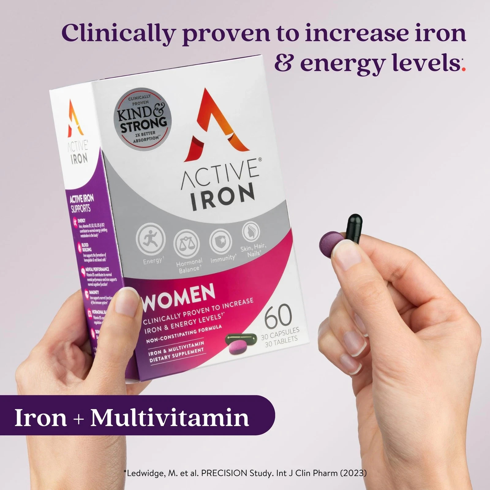 Active Iron Supplement 25mg + Multivitamin for Women, Clinically Proven to In…