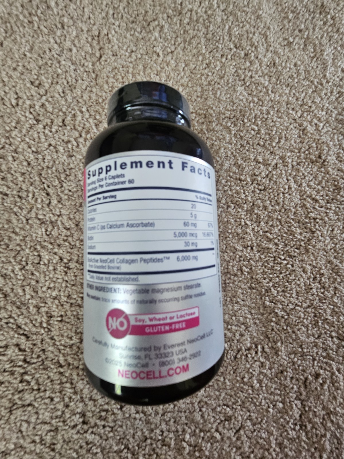 NeoCell Grassfed Collagen Peptides 6000mg Vitamin C Biotin 360 Caplets