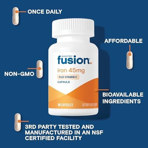 Bariatric Fusion Iron Supplement 45mg with Vitamin C | 1 Per Day | Vitamins f…