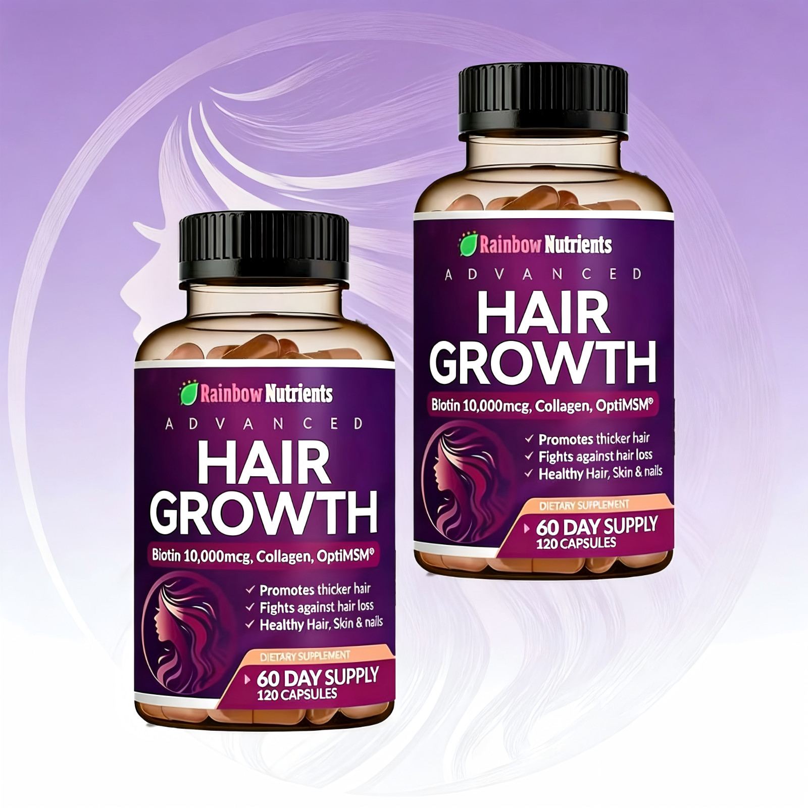 24-in-1 Advanced Hair Growth Vitamins Biotin 10,000mc9,Collagen,Patented OptiMSM
