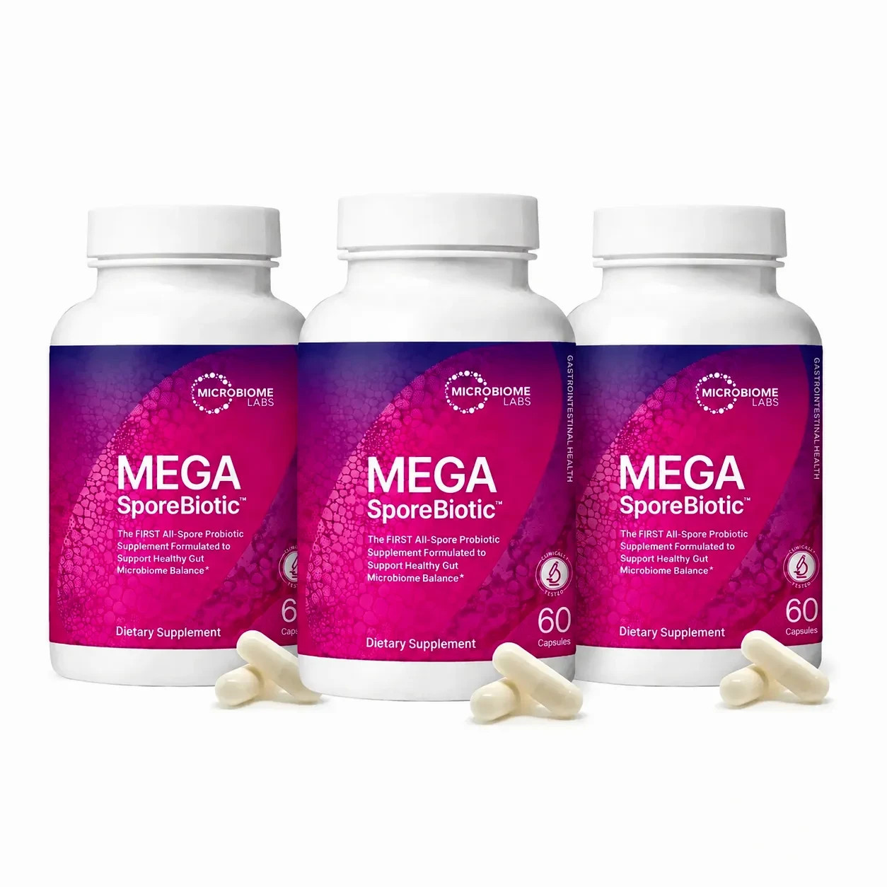 NEW！Mega Sporebiotic 60 Capsules Microbiome Labs, probiotic supplement – 3 PACK